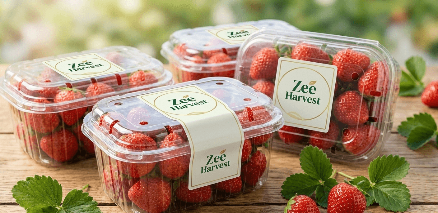 Premium Zee Harvest branded fruit packaging ready for export
